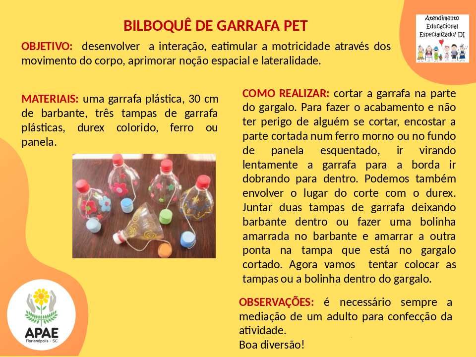 Bilboquê de Garrafa Pet - Atendimento Educacional Especializado