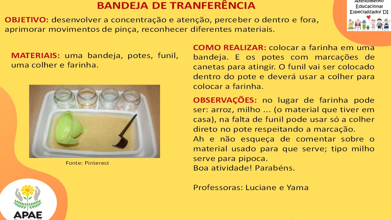 Serviço Pedagógico Específico - Bandeja de Tranferência