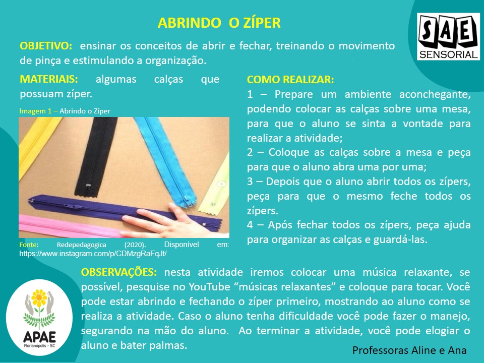 Abrindo o Zíper - SAE Sensorial